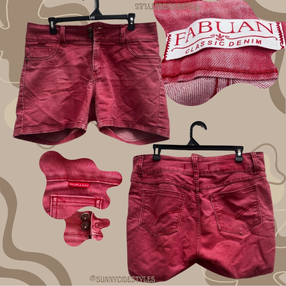 Red High Waisted Denim Shorts